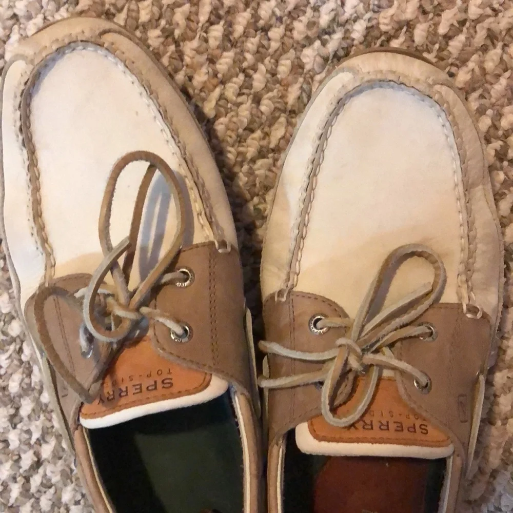 Sperry off white and tan leather Top Siders
